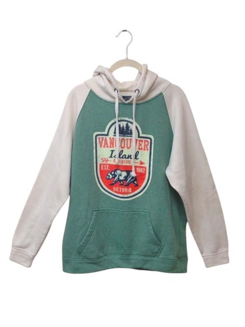 Vancouver Island Green & Cream Colorblock Pullover Vintage Style Graphic Hoodie